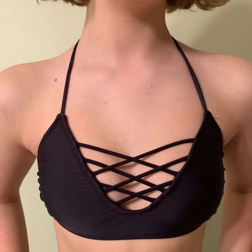 Black crosses front bathing suit top